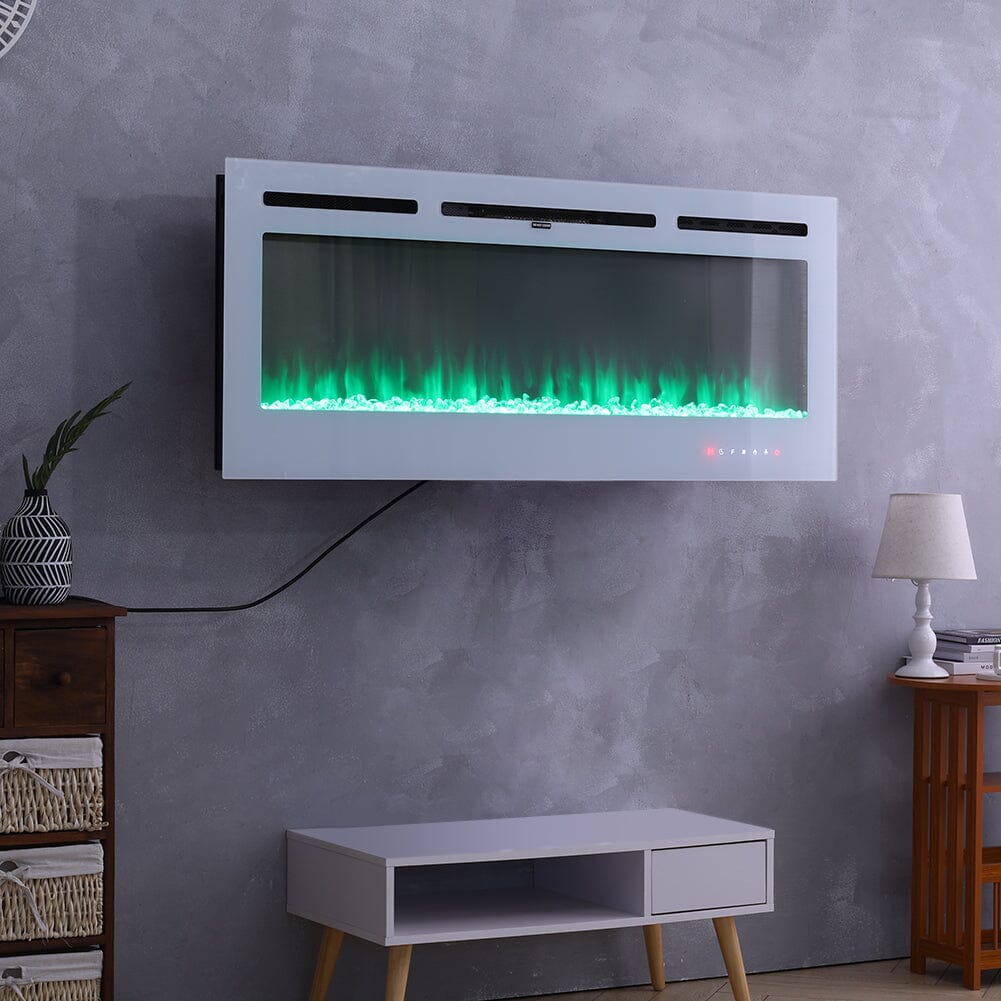 12 Flame Colour Electric Fireplace with Safety Protection White Wall Mounted Fires Living and Home